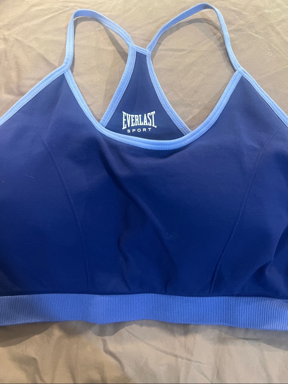Everlast Blue Racerback Sports Bra with Light Blue Trim size large
